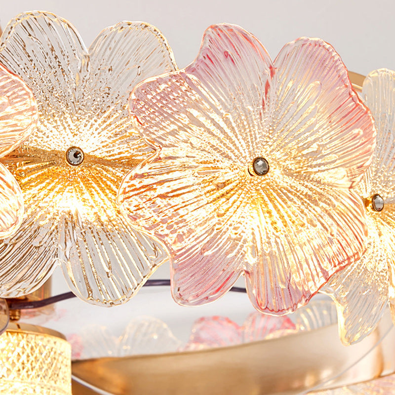 Contemporary Creative Round Circle Flower Hardware Glass ABS Fan Blade LED Semi-Flush Mount Ceiling Fan Light For Bedroom