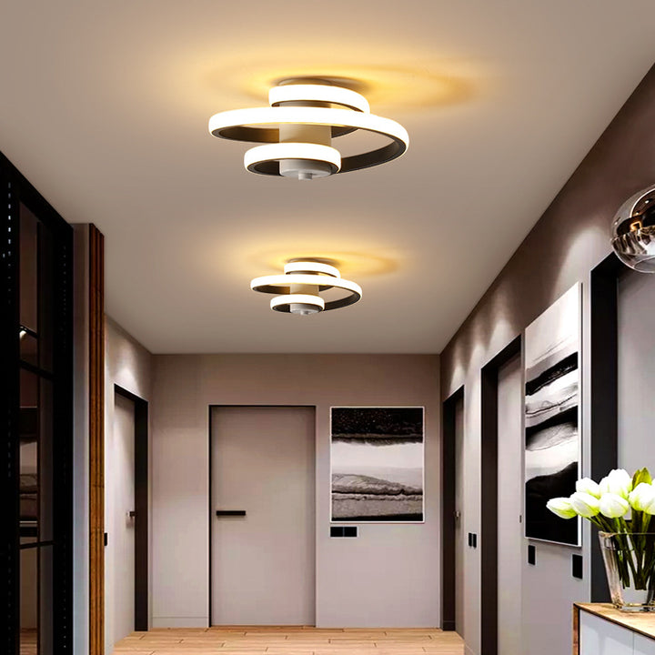 Plafonnier LED semi-encastré contemporain scandinave en aluminium, fer et silicone avec cylindre rectangulaire en spirale longue pour salon 