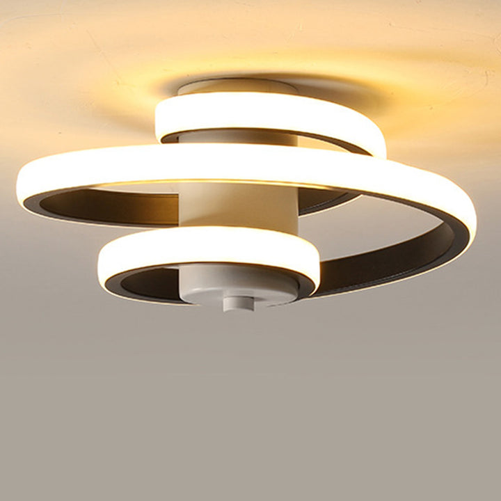 Plafonnier LED semi-encastré contemporain scandinave en aluminium, fer et silicone avec cylindre rectangulaire en spirale longue pour salon 