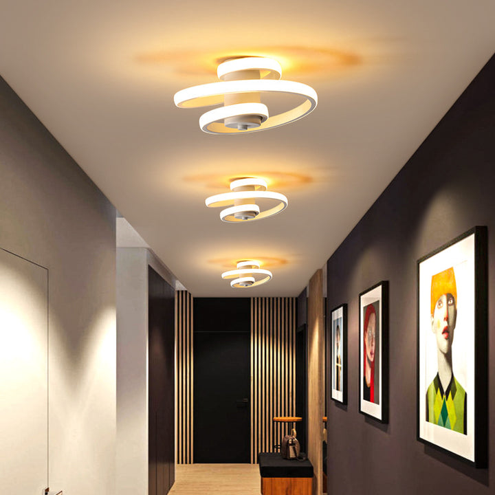Plafonnier LED semi-encastré contemporain scandinave en aluminium, fer et silicone avec cylindre rectangulaire en spirale longue pour salon 