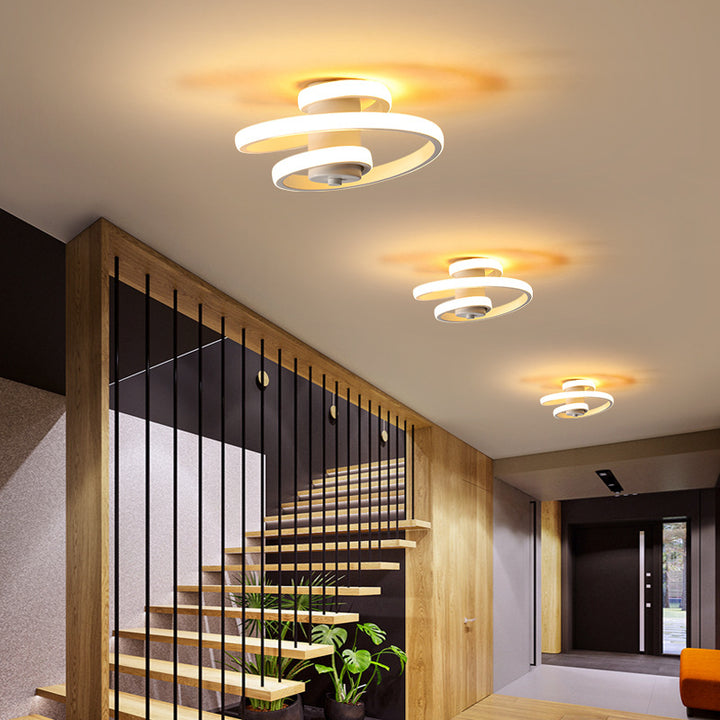 Plafonnier LED semi-encastré contemporain scandinave en aluminium, fer et silicone avec cylindre rectangulaire en spirale longue pour salon 