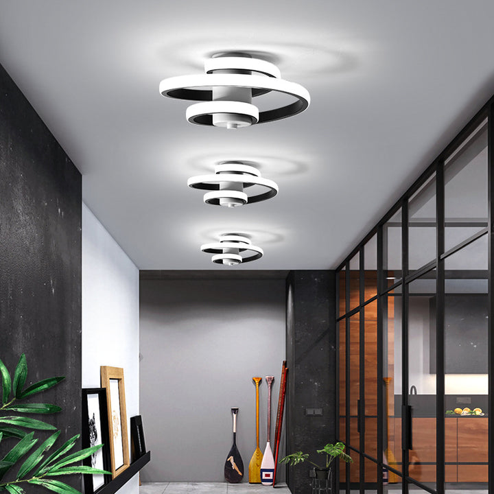 Plafonnier LED semi-encastré contemporain scandinave en aluminium, fer et silicone avec cylindre rectangulaire en spirale longue pour salon 