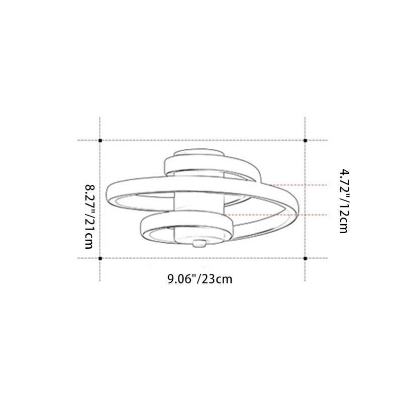 Plafonnier LED semi-encastré contemporain scandinave en aluminium, fer et silicone avec cylindre rectangulaire en spirale longue pour salon 