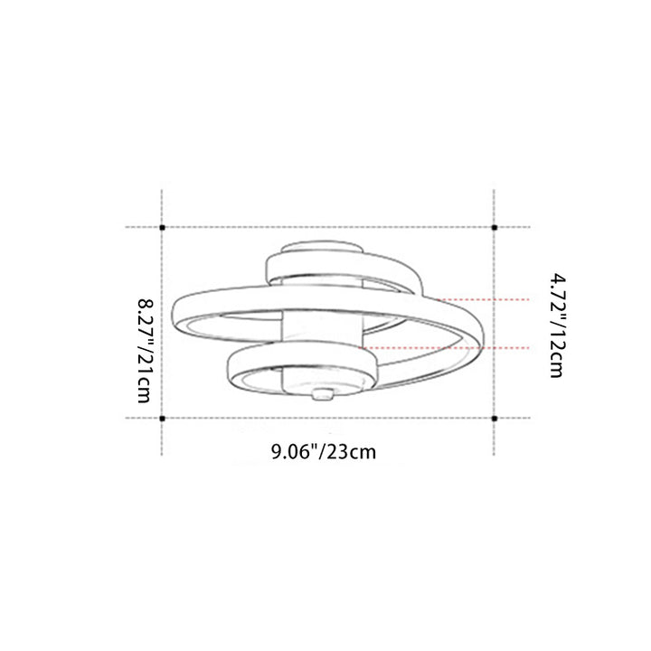 Plafonnier LED semi-encastré contemporain scandinave en aluminium, fer et silicone avec cylindre rectangulaire en spirale longue pour salon 