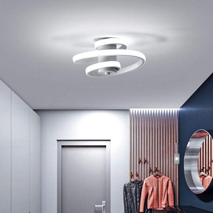 Plafonnier LED semi-encastré contemporain scandinave en aluminium, fer et silicone avec cylindre rectangulaire en spirale longue pour salon 