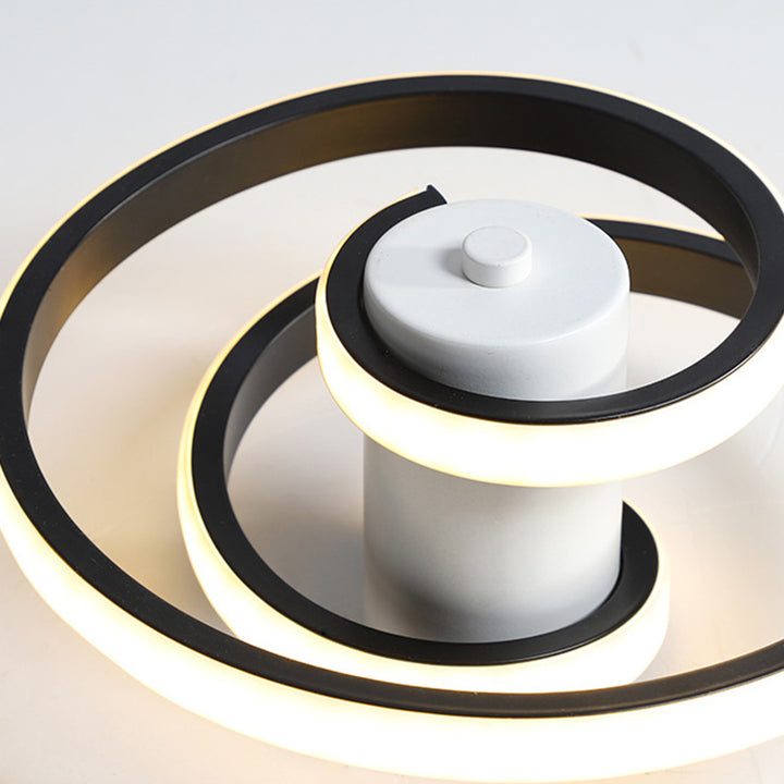 Plafonnier LED semi-encastré contemporain scandinave en aluminium, fer et silicone avec cylindre rectangulaire en spirale longue pour salon 