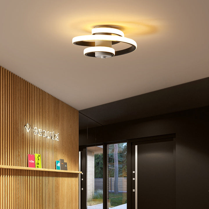 Plafonnier LED semi-encastré contemporain scandinave en aluminium, fer et silicone avec cylindre rectangulaire en spirale longue pour salon 