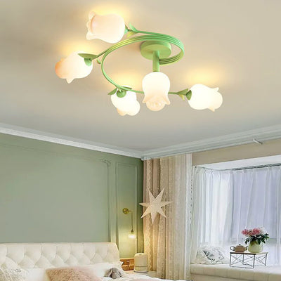 Plafonnier semi-encastré contemporain en forme de branche créative avec fleurs de rose en fer long PE 4/5/6/10 lumières pour salon 