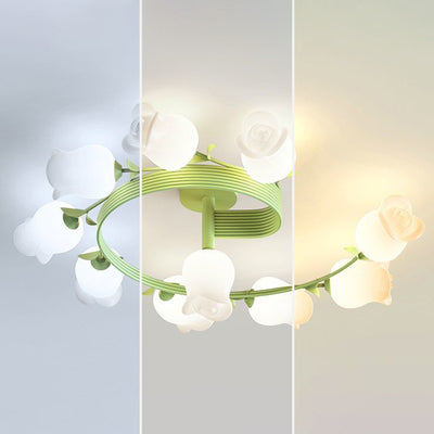 Plafonnier semi-encastré contemporain en forme de branche créative avec fleurs de rose en fer long PE 4/5/6/10 lumières pour salon 