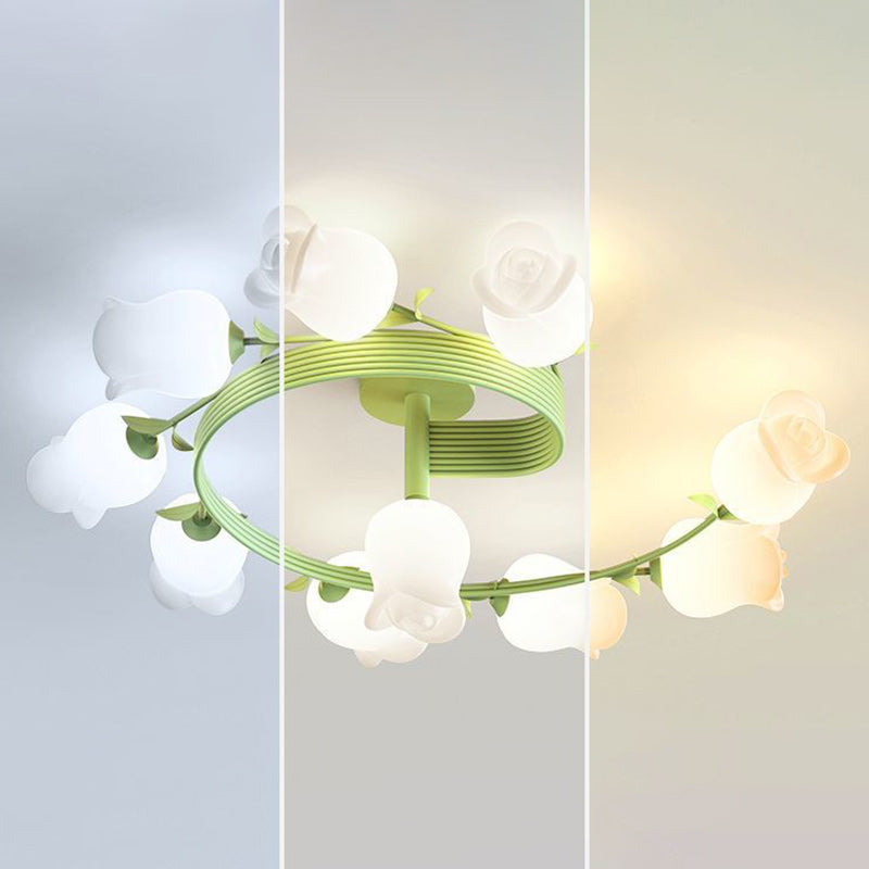 Plafonnier semi-encastré contemporain en forme de branche créative avec fleurs de rose en fer long PE 4/5/6/10 lumières pour salon 