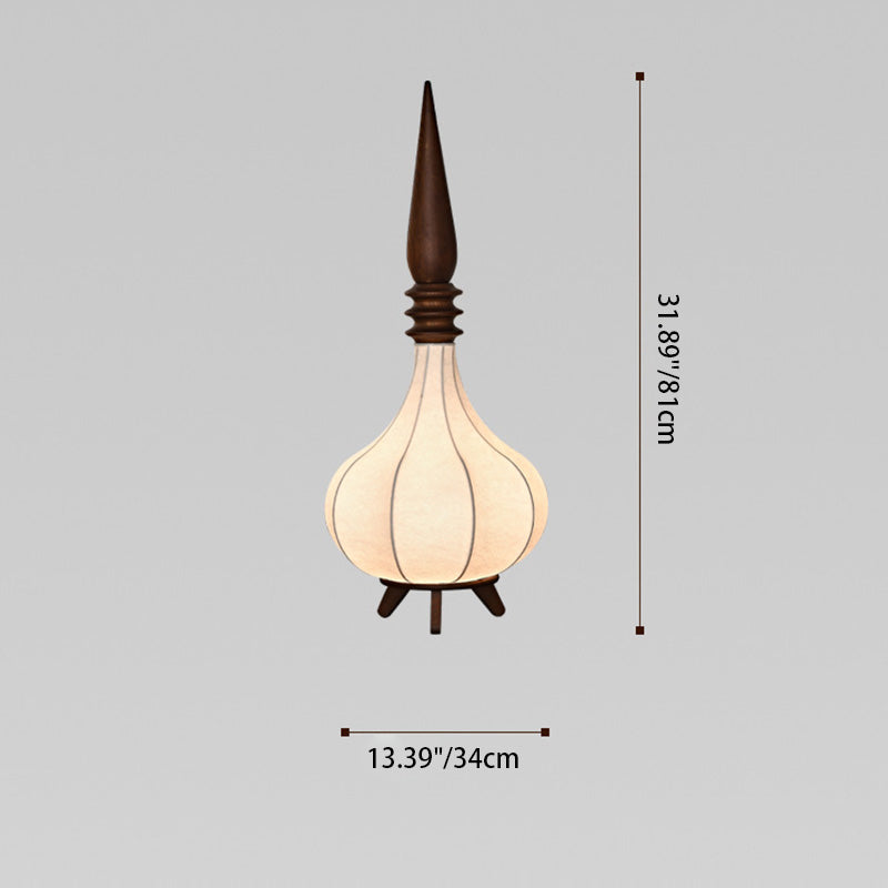 Traditionelle französische ovale Teardrop-Zwiebel-Stehlampe aus mehrschichtigem Eschenholzgewebe mit LED-Beleuchtung für Wohnzimmer 