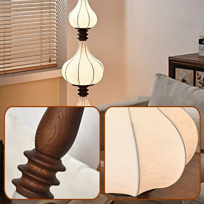 Traditionelle französische ovale Teardrop-Zwiebel-Stehlampe aus mehrschichtigem Eschenholzgewebe mit LED-Beleuchtung für Wohnzimmer 