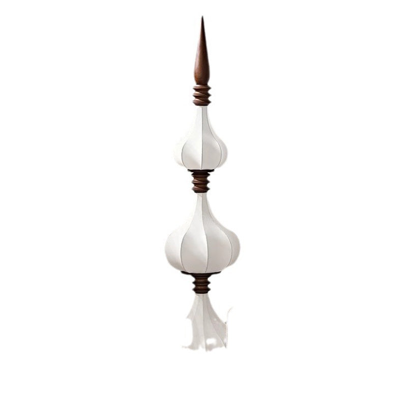 Lampe de sol LED en bois de frêne à couches multiples avec tissu et forme de larme ovale traditionnelle française pour salon 