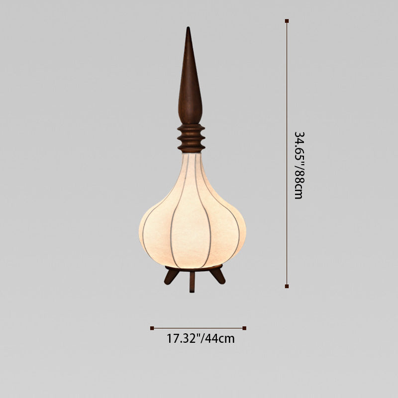 Traditionelle französische ovale Teardrop-Zwiebel-Stehlampe aus mehrschichtigem Eschenholzgewebe mit LED-Beleuchtung für Wohnzimmer 