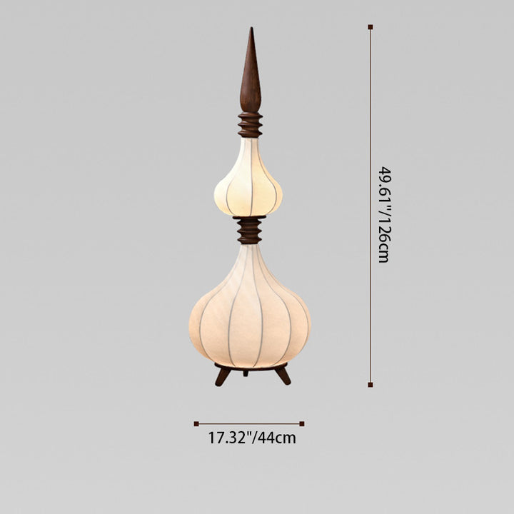 Lampe de sol LED en bois de frêne à couches multiples avec tissu et forme de larme ovale traditionnelle française pour salon 