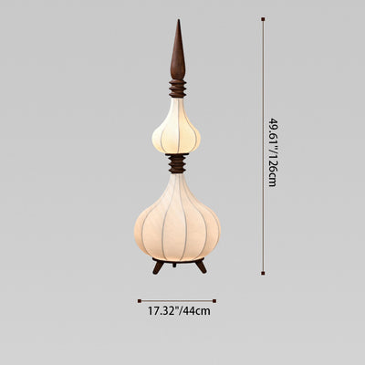 Traditionelle französische ovale Teardrop-Zwiebel-Stehlampe aus mehrschichtigem Eschenholzgewebe mit LED-Beleuchtung für Wohnzimmer 