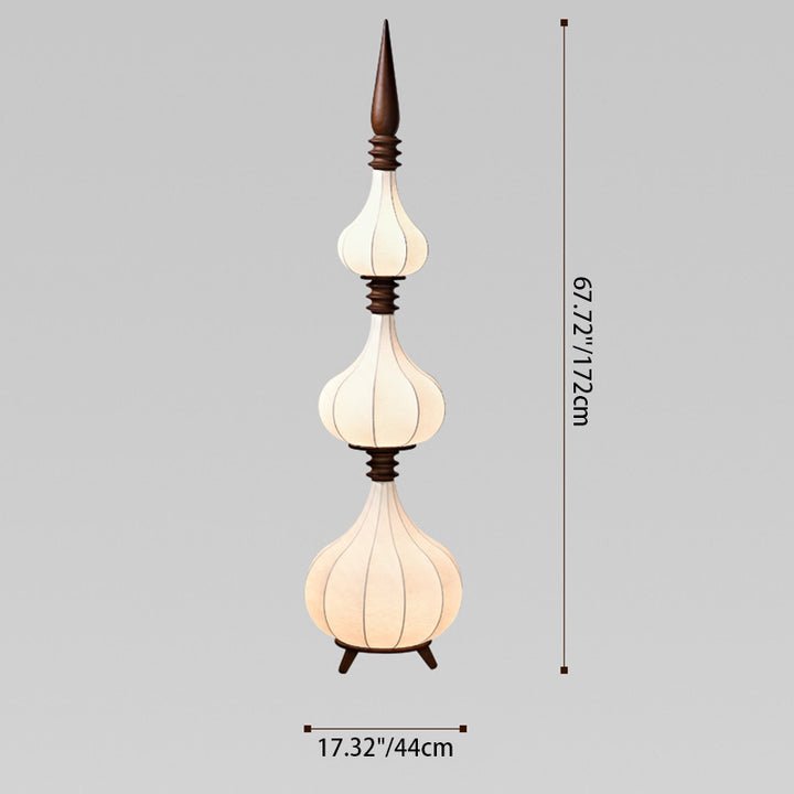Lampe de sol LED en bois de frêne à couches multiples avec tissu et forme de larme ovale traditionnelle française pour salon 