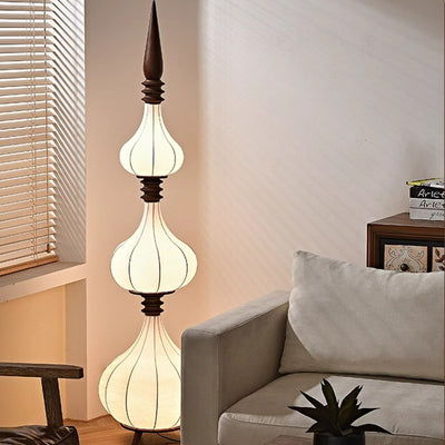 Traditionelle französische ovale Teardrop-Zwiebel-Stehlampe aus mehrschichtigem Eschenholzgewebe mit LED-Beleuchtung für Wohnzimmer 