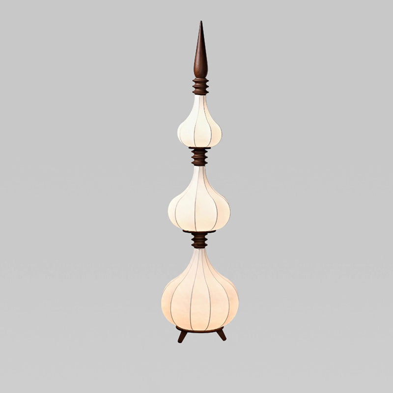 Lampe de sol LED en bois de frêne à couches multiples avec tissu et forme de larme ovale traditionnelle française pour salon 