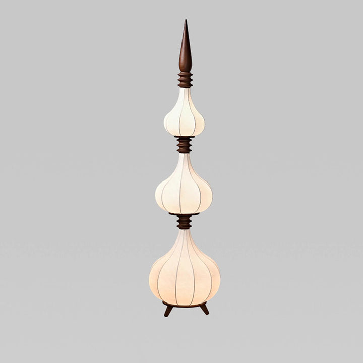Lampe de sol LED en bois de frêne à couches multiples avec tissu et forme de larme ovale traditionnelle française pour salon 