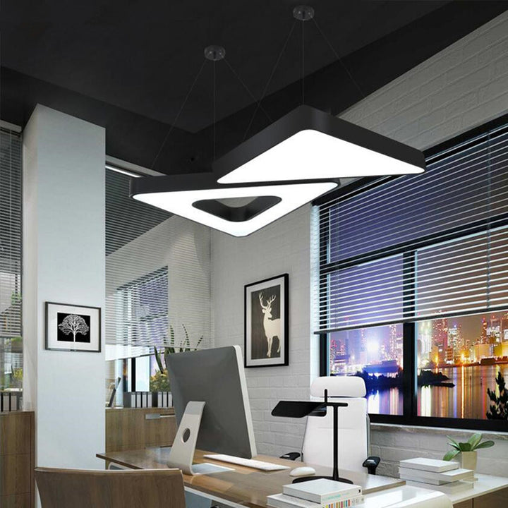 Lampe suspendue LED en acrylique et fer creux triangulaire minimaliste moderne pour salon 