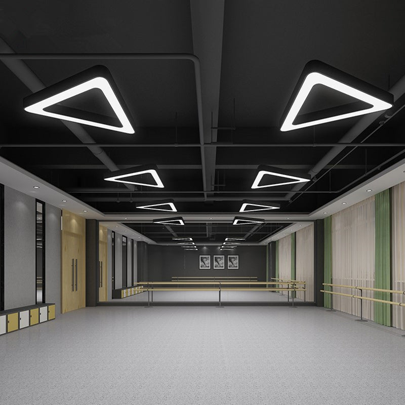 Lampe suspendue LED en acrylique et fer creux triangulaire minimaliste moderne pour salon 