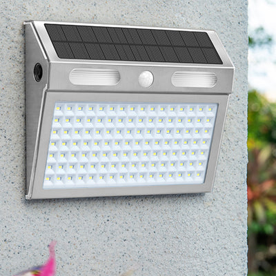 Applique Murale Extérieure Moderne Minimaliste Solaire Étanche Rectangle Trapézoïdal en Acier Inoxydable PC LED Pour Jardin 