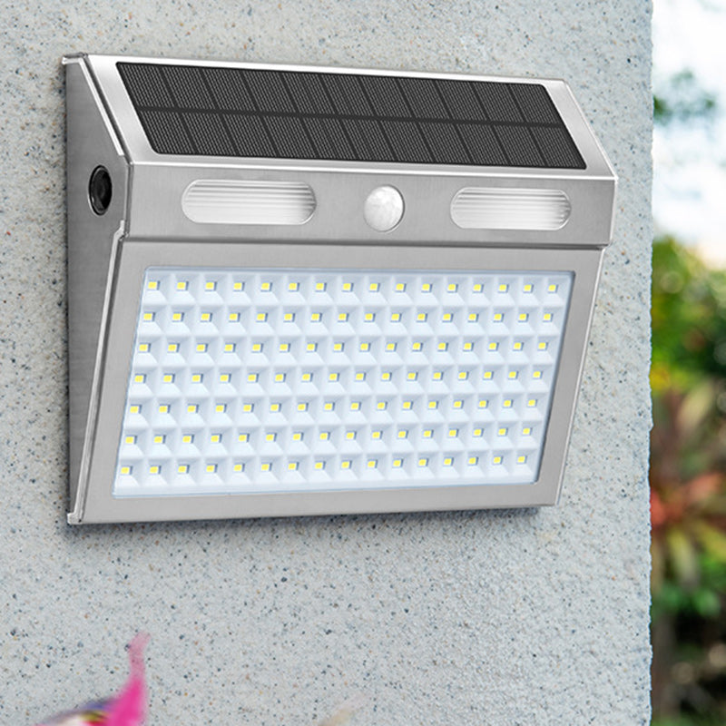 Applique Murale Extérieure Moderne Minimaliste Solaire Étanche Rectangle Trapézoïdal en Acier Inoxydable PC LED Pour Jardin 