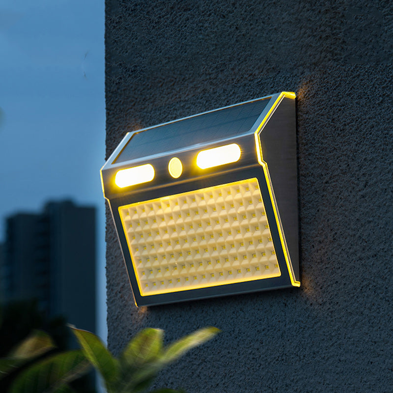Applique Murale Extérieure Moderne Minimaliste Solaire Étanche Rectangle Trapézoïdal en Acier Inoxydable PC LED Pour Jardin 