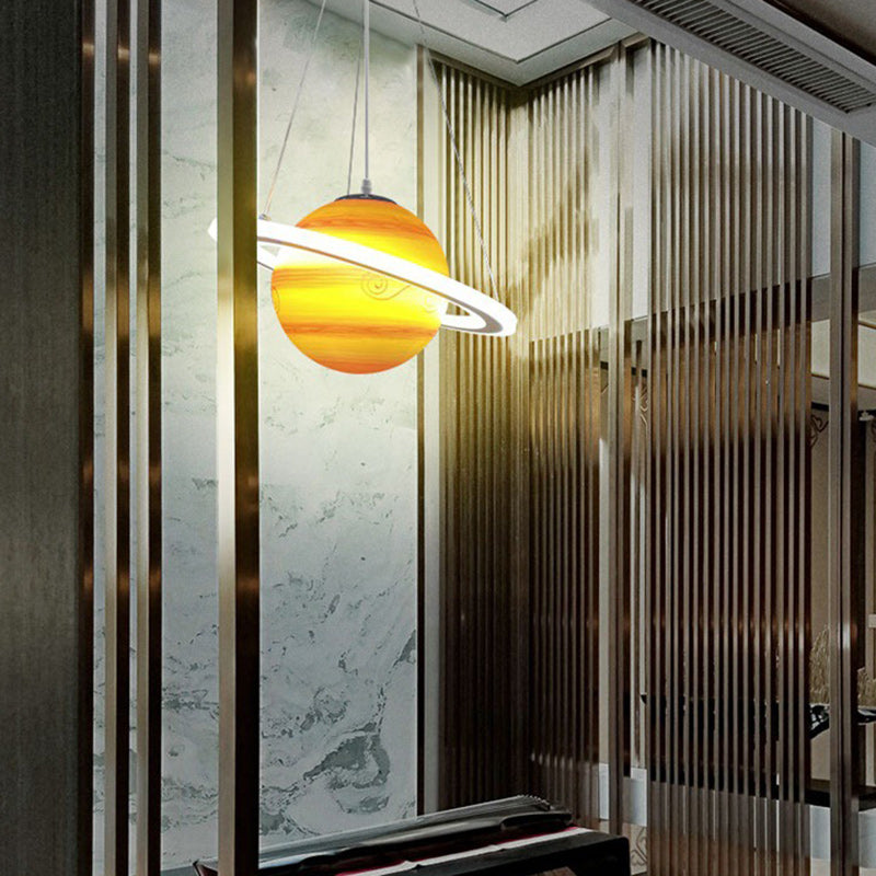 Lustre suspendu moderne minimaliste en forme de planète avec boule en PVC et fer à 1 lumière pour chambre d&