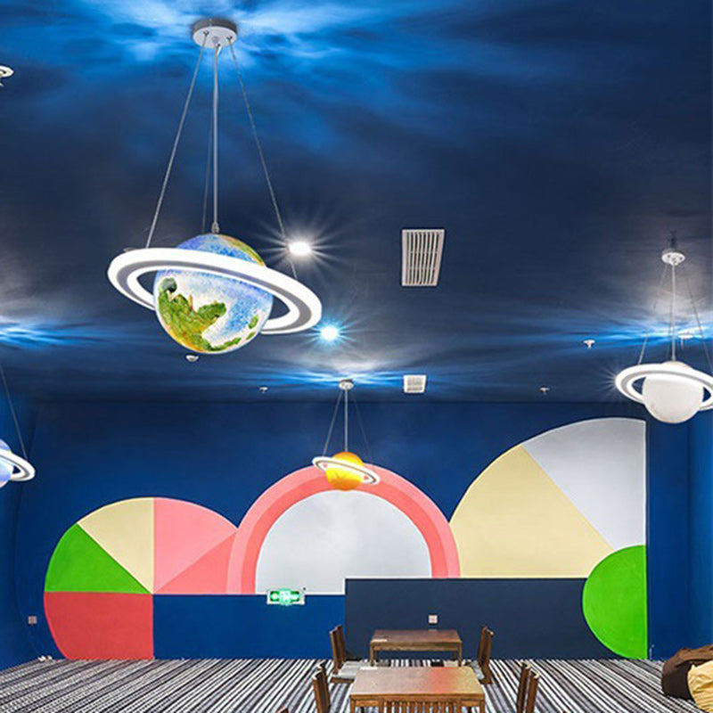 Lustre suspendu moderne minimaliste en forme de planète avec boule en PVC et fer à 1 lumière pour chambre d&