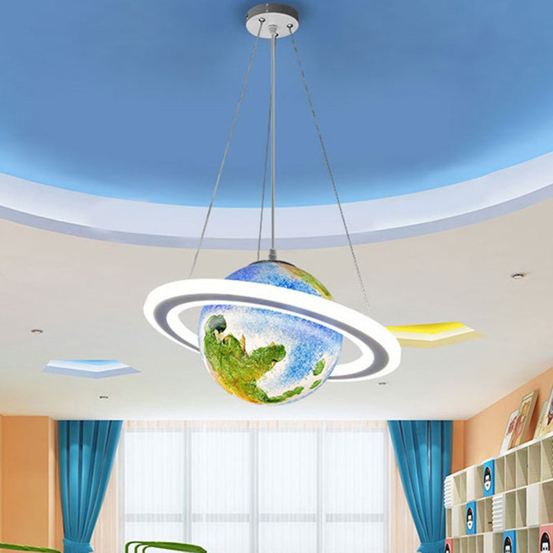 Lustre suspendu moderne minimaliste en forme de planète avec boule en PVC et fer à 1 lumière pour chambre d&