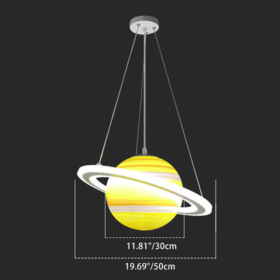Lustre suspendu moderne minimaliste en forme de planète avec boule en PVC et fer à 1 lumière pour chambre d'enfants 