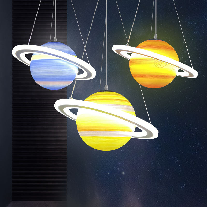 Lustre suspendu moderne minimaliste en forme de planète avec boule en PVC et fer à 1 lumière pour chambre d&