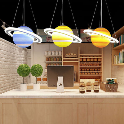 Lustre suspendu moderne minimaliste en forme de planète avec boule en PVC et fer à 1 lumière pour chambre d'enfants 