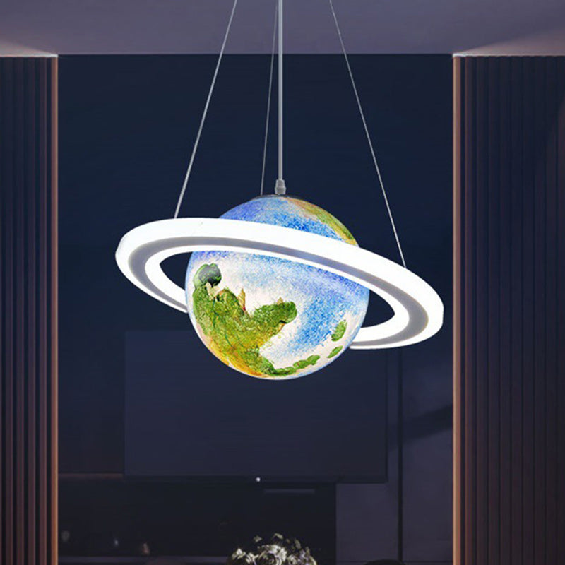 Lustre suspendu moderne minimaliste en forme de planète avec boule en PVC et fer à 1 lumière pour chambre d&