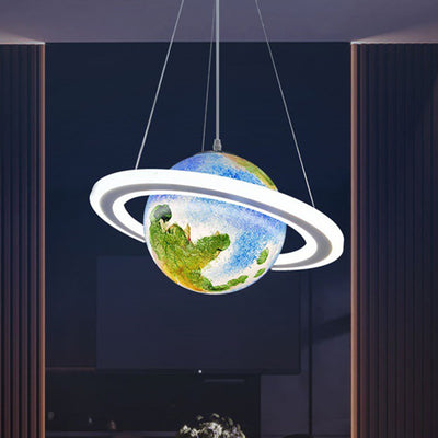 Lustre suspendu moderne minimaliste en forme de planète avec boule en PVC et fer à 1 lumière pour chambre d'enfants 