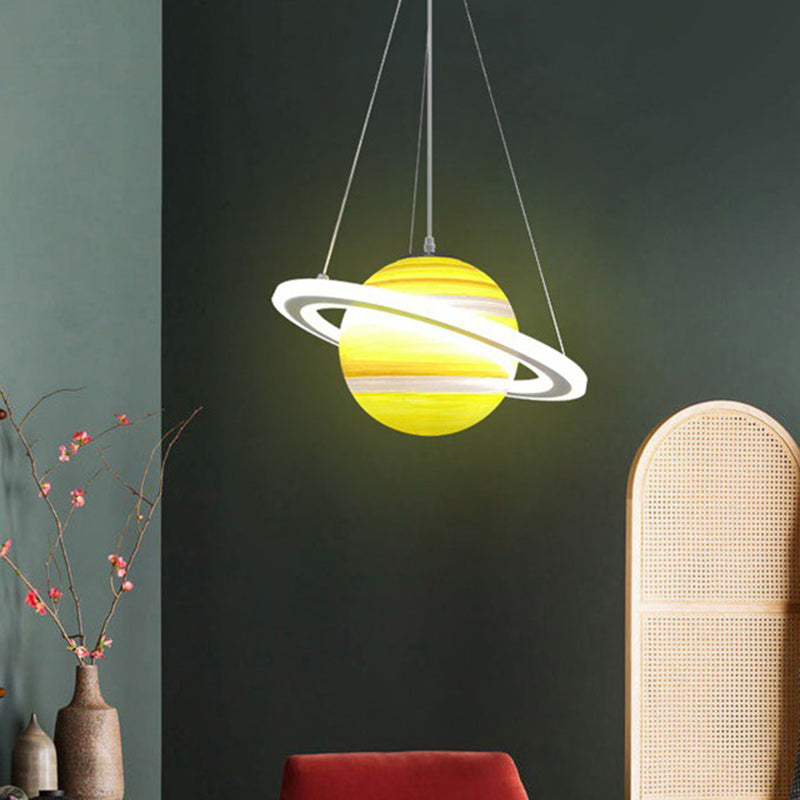 Lustre suspendu moderne minimaliste en forme de planète avec boule en PVC et fer à 1 lumière pour chambre d&