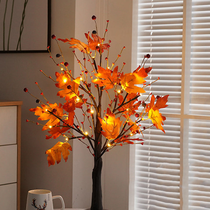 Zeitgenössische skandinavische Baum Ahornblatt quadratische Basis Kunststoff PVC Band LED Tischlampe für Schlafzimmer 