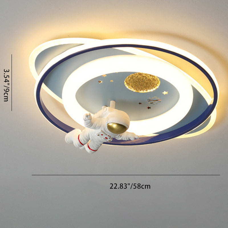 Plafonnier LED en acrylique et fer de forme ovale ronde avec motif contemporain de dessin animé pour enfants avec astronaute, fusée et princesse, pour chambre à coucher 
