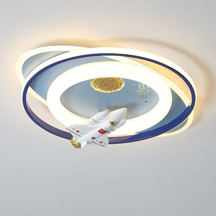 Plafonnier LED en acrylique et fer de forme ovale ronde avec motif contemporain de dessin animé pour enfants avec astronaute, fusée et princesse, pour chambre à coucher 