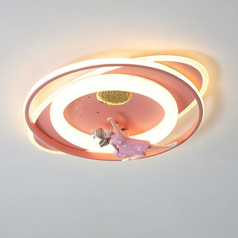 Plafonnier LED en acrylique et fer de forme ovale ronde avec motif contemporain de dessin animé pour enfants avec astronaute, fusée et princesse, pour chambre à coucher 