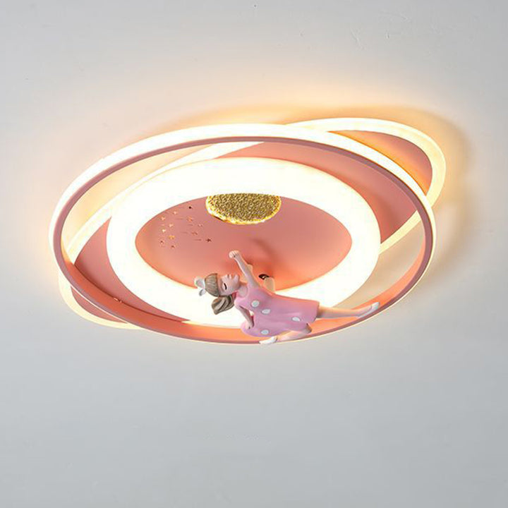 Plafonnier LED en acrylique et fer de forme ovale ronde avec motif contemporain de dessin animé pour enfants avec astronaute, fusée et princesse, pour chambre à coucher 