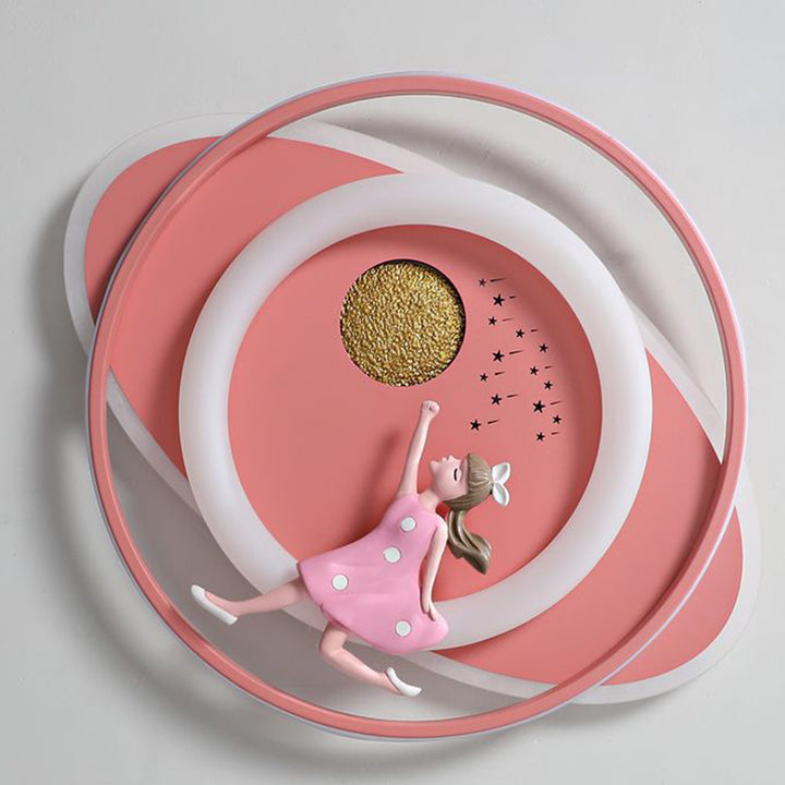 Plafonnier LED en acrylique et fer de forme ovale ronde avec motif contemporain de dessin animé pour enfants avec astronaute, fusée et princesse, pour chambre à coucher 
