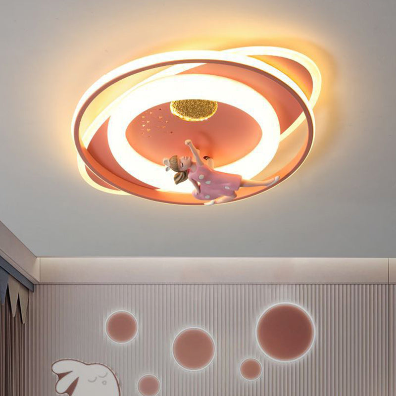 Plafonnier LED en acrylique et fer de forme ovale ronde avec motif contemporain de dessin animé pour enfants avec astronaute, fusée et princesse, pour chambre à coucher 