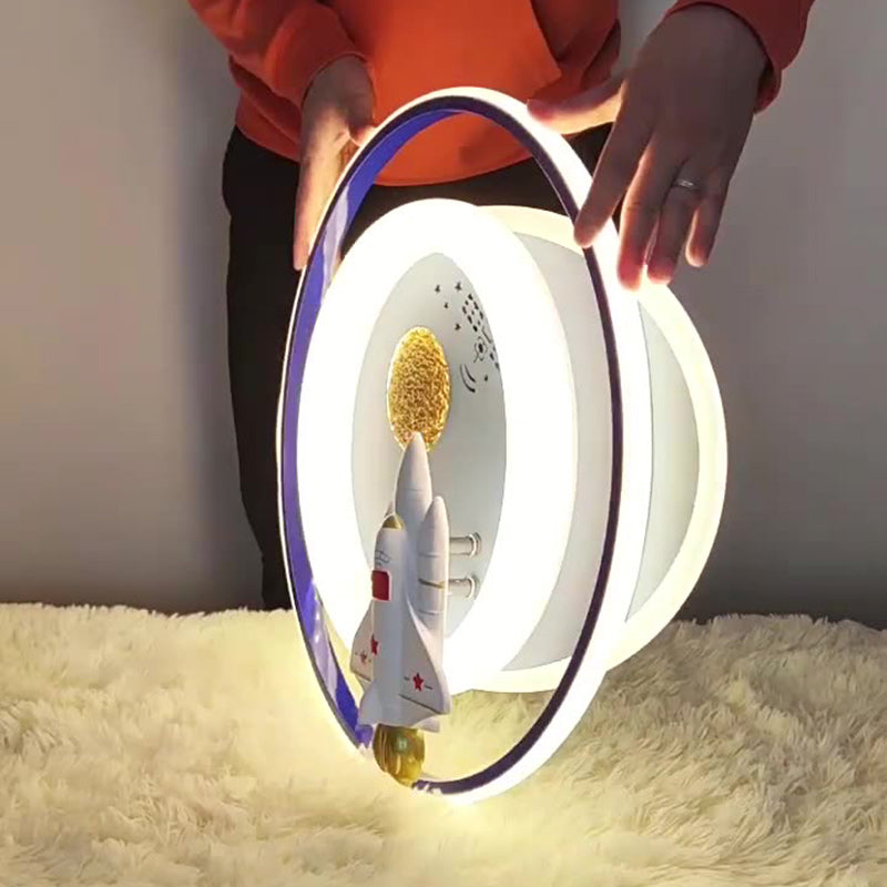Plafonnier LED en acrylique et fer de forme ovale ronde avec motif contemporain de dessin animé pour enfants avec astronaute, fusée et princesse, pour chambre à coucher 