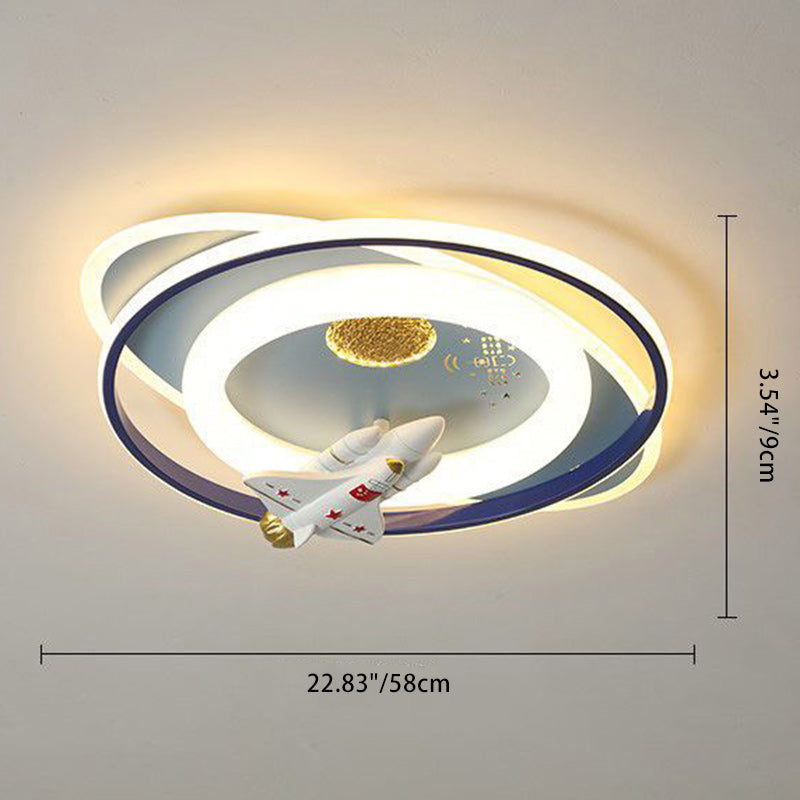 Plafonnier LED en acrylique et fer de forme ovale ronde avec motif contemporain de dessin animé pour enfants avec astronaute, fusée et princesse, pour chambre à coucher 