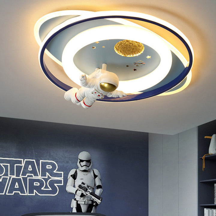 Plafonnier LED en acrylique et fer de forme ovale ronde avec motif contemporain de dessin animé pour enfants avec astronaute, fusée et princesse, pour chambre à coucher 