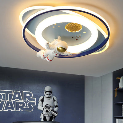 Zeitgenössische kreative Cartoon Kinder Astronaut Rakete Prinzessin Runde Oval Eisen Acryl LED Unterputz Deckenleuchte für Schlafzimmer 
