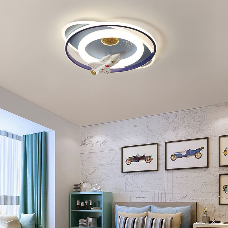 Plafonnier LED en acrylique et fer de forme ovale ronde avec motif contemporain de dessin animé pour enfants avec astronaute, fusée et princesse, pour chambre à coucher 